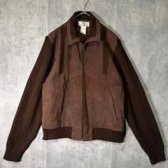 牛革 ニット 切替 ジャケット 茶色 レザー 本革