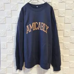 トレーナー ネイビー ロゴ 裏起毛 LL