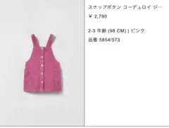 【ZARA】スナップボタンコーデュロイジャンパースカート