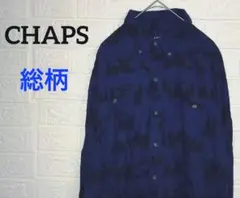 CHAPS シャツ　総柄　熊　自然　アニマル　Mサイズ　ダークブルー