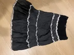 黒 シフォン フレアスカート レース装飾