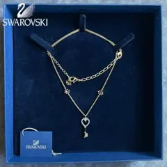 極美品 SWAROVSKI ハート鍵 クリアストーン ロングネックレス 箱付