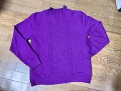 フリルネック ケーブルニット セーター 長袖 レディース　XS〜Sサイズ相当