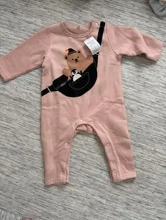 クマプリント ピンクロンパース 80cm