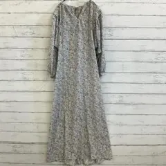 カスタネ ロングワンピース Aライン 花柄 Vネック 長袖 ナチュラル きれいめ