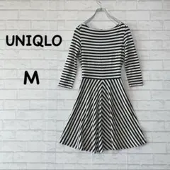 【ユニクロ】ボーダーワンピース（M）マリン風 七分袖 フレアスカート Aライン