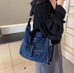 デニム トートバッグ ショルダー かばん 大容量 ヴィンテージ風