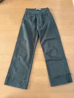 ダークグリーン ワイドレッグデニム