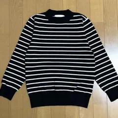 ビーミングバイビームス ハイネックニット 7分袖 ボーダー 薄手 ブラック 白のサムネイル