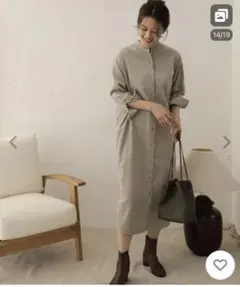 スタンドカラーコーデュロイワンピース　DOORS