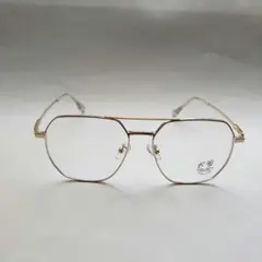 【新品】ツーブリッジ　ダブルブリッジ　多角形メガネ　メタルフレーム　ゴールド