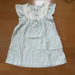 ノースリーブ ワンピース 100cm 青白ストライプ