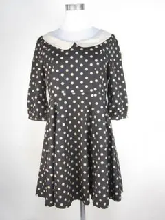 ダズリン ワンピース ミニ ドット 五分袖 M 黒 ベージュ B736