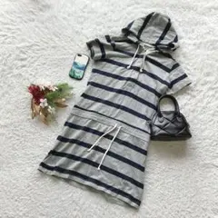 チャンピオン ワンピース ボーダー フード付き 綿100% 半袖 L カジュアル