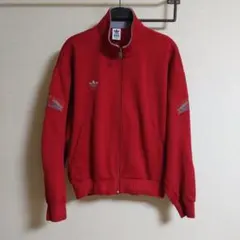 adidas　トラックジャケット　ジャージ　赤　刺繍　アディダス デサント