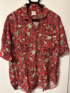Papas 赤 花柄 半袖シャツ　アロハシャツ