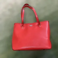 Coach エンボスドレザーシグネチャートートバッグ赤 付属タグ付き 