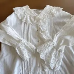 サマンサモスモス　白レースフリルブラウス　袖レース切り替え　美品