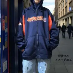NFL × Reebokブロンコス ジップパーカージャージ素材 紺オレンジ2XL