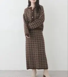 新品未使用タグ付き　ツイード長袖セットアップ　ブラウン