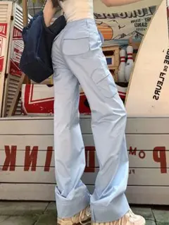 ライトブルー ワークパンツ ストレートレッグ