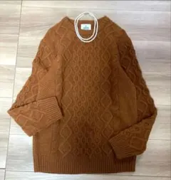 美品　グリーンレーベルリラクシング　ハミルトン　LAMB ケーブル　ニット　M