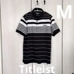 Titleist ポロシャツ M ストライプ ブラック ホワイト ゴルフ メンズ