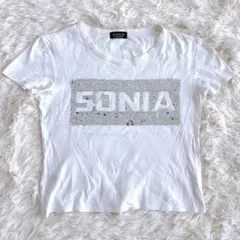 ソニアリキエル スパンコール 日本製 ロゴ Tシャツ ホワイト 綿100% 38のサムネイル