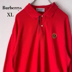 Burberrys バーバリー 長袖 ポロシャツ 赤 ワンポイント 刺繍 XL