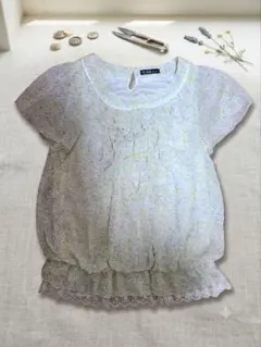 C.D.S BASIC 花柄フリルブラウス 半袖 シフォン レース Mサイズのサムネイル