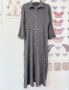 ZARA ザラ　チェック柄ベルト付き　ロングワンピース