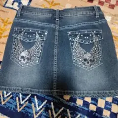 ROMWE ダークデニム スカル刺繍 ミニスカート S