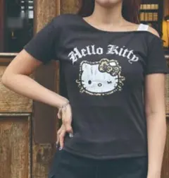 サンリオ ハローキティ 肩出し ワンショルダー 半袖 Tシャツ ブラックのサムネイル