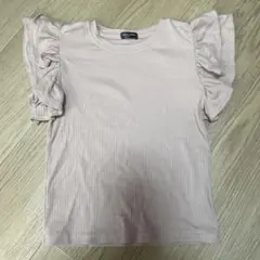 フリル袖ピンクリブTシャツ