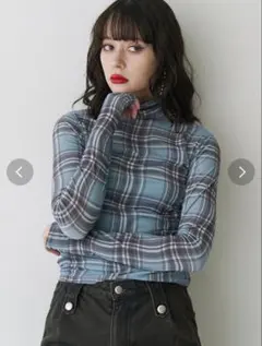 POPPY(ポピー) シースルーチェックタートルトップス - メルカリ