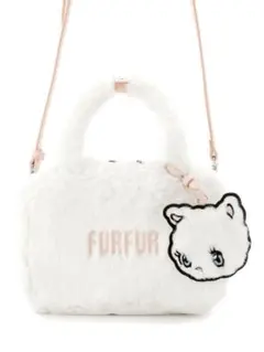 FURFUR foxyミラー付きエコファースクエアボストンバッグ ホワイト ねこ