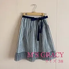 【送料込み】MS GRACY ネイビーのチェック柄が爽やかなフレアスカート
