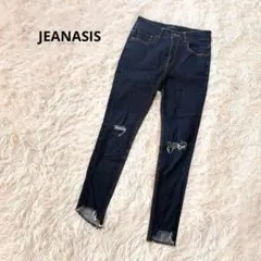 ジーナシス クラッシュデニム スキニー S ダメージ ストレッチ インディゴ