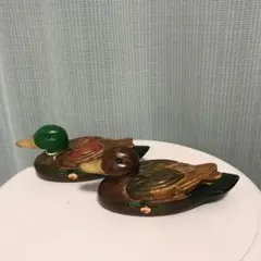 木製アヒルの置物2体セット　キロギ　木雁　デコイ