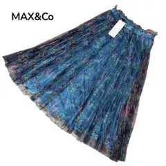 未使用☆MAX&Co ロングスカート　チュール　プリーツ　シアー　花柄　青　Sのサムネイル