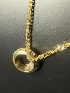 ✅ゴールドネックレス リングペンダント ストーン装飾 y2k 喜平チェーン