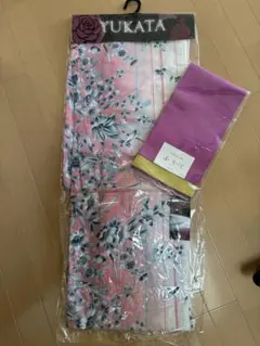 浴衣・帯セット ピンク花柄と紫帯