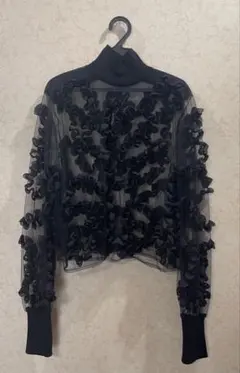 ZARA ブラック フリル シースルーシャツMサイズ
