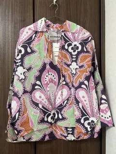 ZARA リネン混 ペイズリー柄 長袖シャツ XS（シュシュ付き）のサムネイル