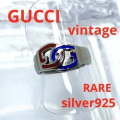 RARE Vintage GUCCI GG Red Blue Logo Ring