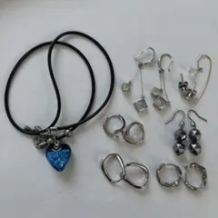 シルバーピアス色々と青色ハート型ネックレスセット