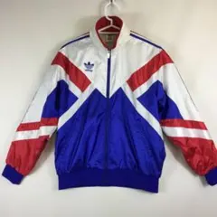90s アディダス ナイロンジャケット トリコロールカラー フード収納付き M