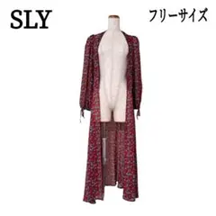 SLY　ロングワンピース　フリーサイズ　長袖　レッド系　総柄　小花柄