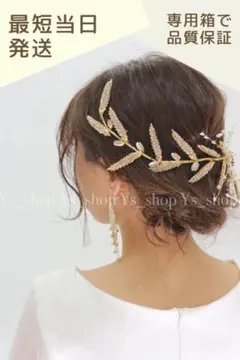1003【大人気セット】ヘッドドレス＆イヤリング☆ゴールド 高級感 ウエディング