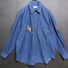 美品 アニマル刺繍デニムシャツ M 青 メンズ.